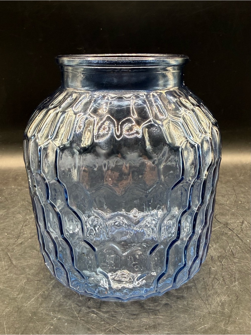 Vintage Style Blue Glass Honeycomb Vase - 5.5 Inch Bud Vase - Textured Diamond